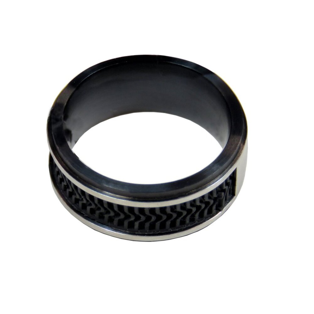 Inox Men's Polished Stainless Steel with Black Rubber Inlay Ring